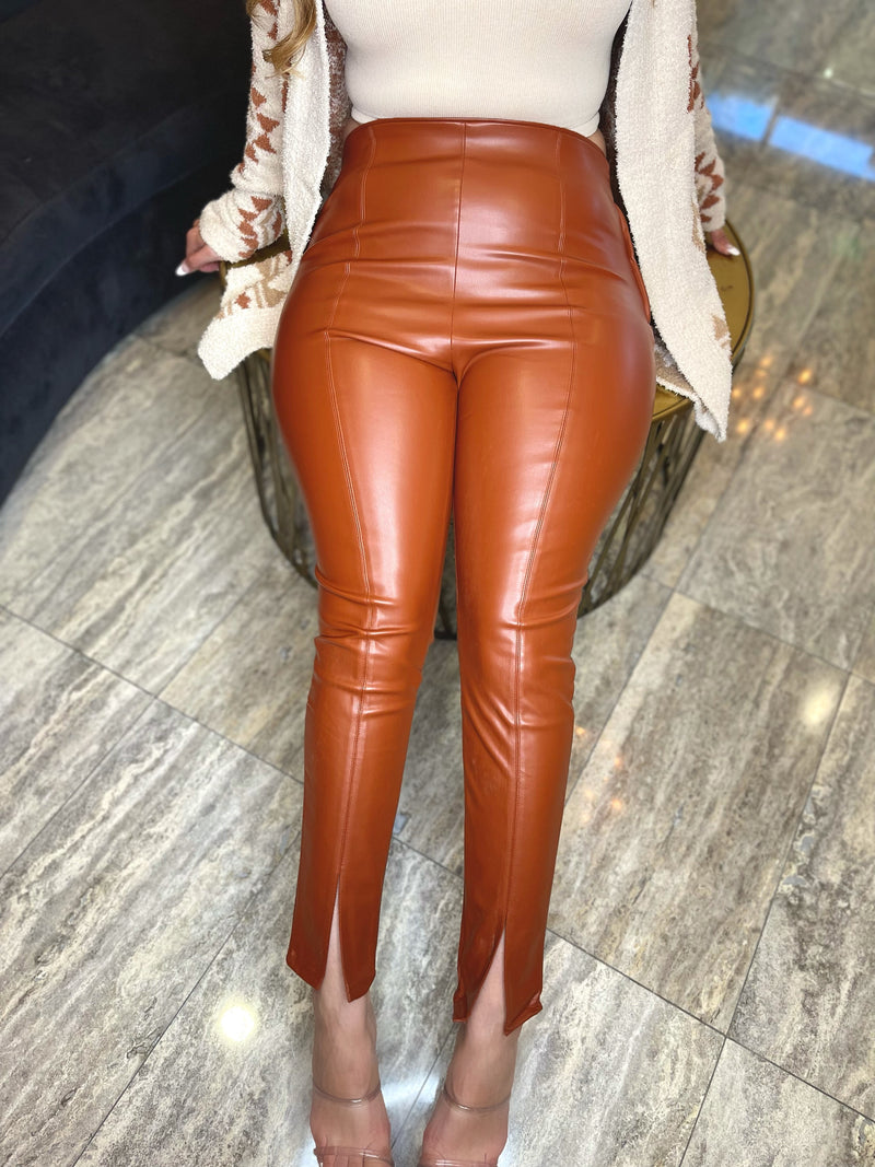 BEIGE LEATHER PANTS WITH SLITS – Fuego Fash